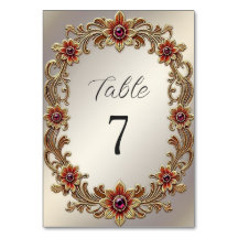 Guld Blommigt Ram med Red Stones Bordsnummer