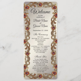 Guld Blommigt Ram med Red Stones Bröllopsprogram Program