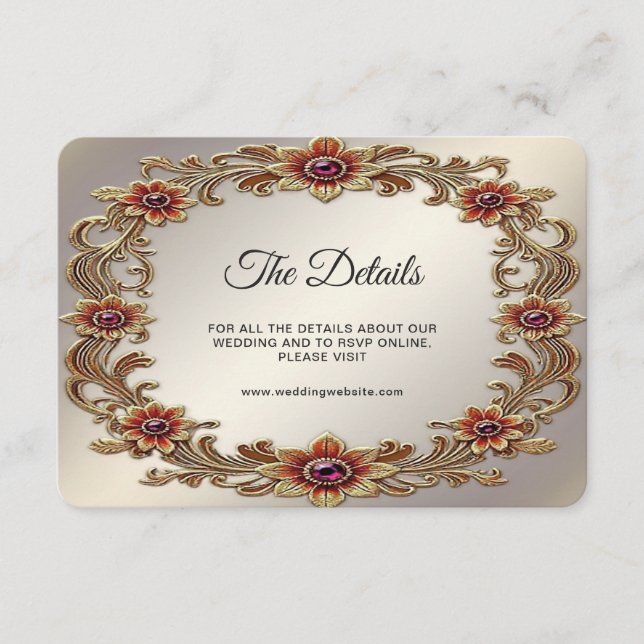 Guld Blommigt Ram med Red Stones Detail Tilläggskort (Framsida)