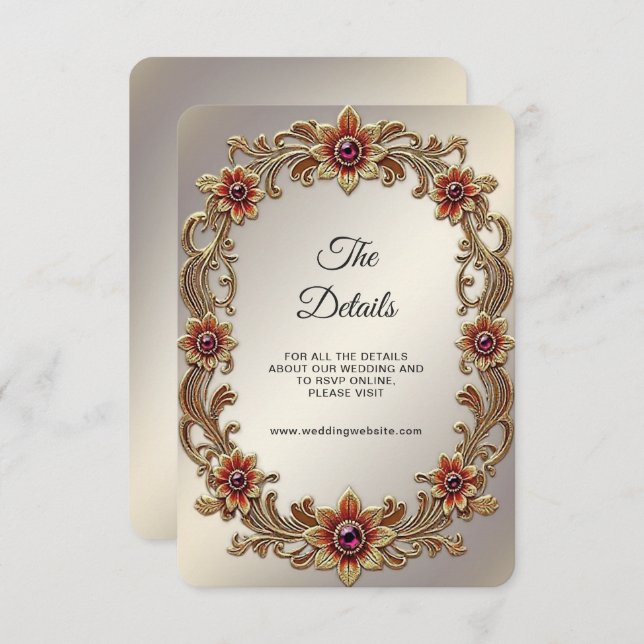 Guld Blommigt Ram med Red Stones-detaljhölje Tilläggskort (Fram/baksida)