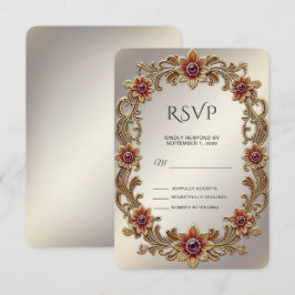 Guld Blommigt Ram med Red Stones OSA kort