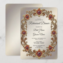 Guld Blommigt Ram med Red Stones Rehearsal Dinner