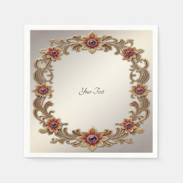 Guld Blommigt Ram med röda stenar Pappersservett