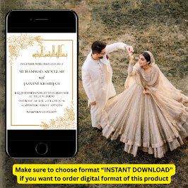 Guld Blommigt Ram muslimsk muslimsk Bröllop Inbjudningar