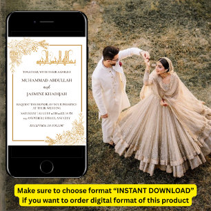 Guld Blommigt Ram muslimsk muslimsk Bröllop Inbjudningar