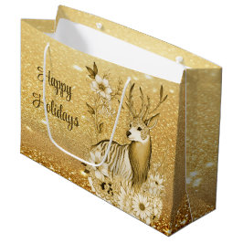 Guld Blommigt Reindeer Gift Bag