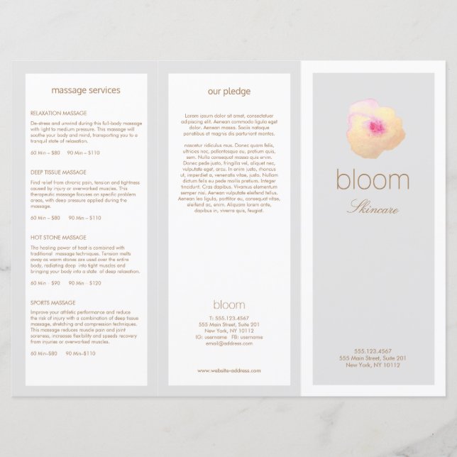 Guld Blommigt Skin Care Spa TriFold Brochure (Framsida)