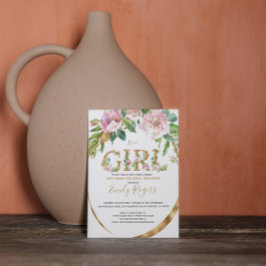 Guld blommigt skriver ut Girl Baby Shower Spara Datumet
