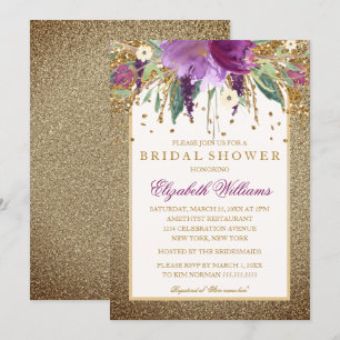 Guld Blommigt Sparkling Amethyst Möhippa Inbjudningar
