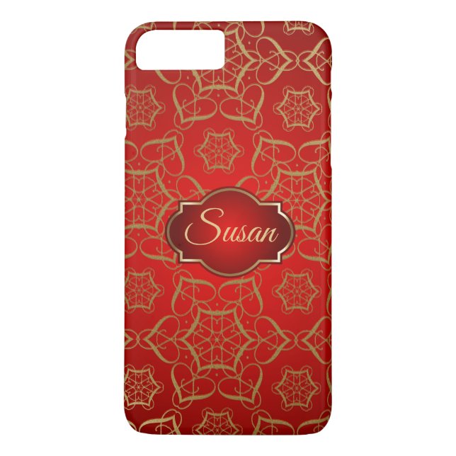 Guld Blommigt Swirls & Red Background Case-Mate iPhone Skal (Baksida)