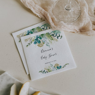 Guld Blommigt Tropical Greenery Baby Shower Pappersservett