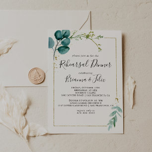 Guld Blommigt Tropical Greenery Rehearsal Dinner Inbjudningar