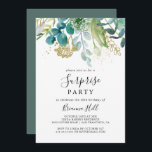 Guld Blommigt Tropical Greenery Surprise Party Inbjudningar<br><div class="desc">Den här inbjudan till en blommigt med tropisk grön överraskning är perfekt för en enkel födelsedag,  pension eller någon överraskning för party. Konstruktionen har främst hand- och färgade vattenfärgade gröntar,  blad i förening med blommor från guld.</div>