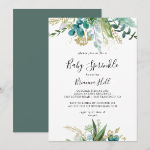 Guld Blommigt Tropical Grey Baby Sprinkle Inbjudningar