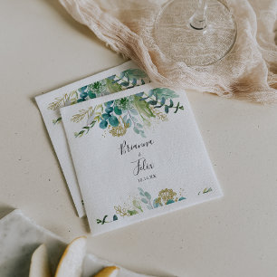 Guld Blommigt Tropical Grey Bröllop Napkin Pappersservett