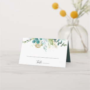 Guld Blommigt Tropical Grey Bröllop Place Card Placeringskort