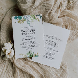 Guld Blommigt Tropical Grönt Bachelorette Helg Inbjudningar