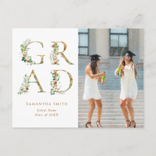 Guld Blommigt Typografi Modern Photo Studenten Inbjudan Vykort