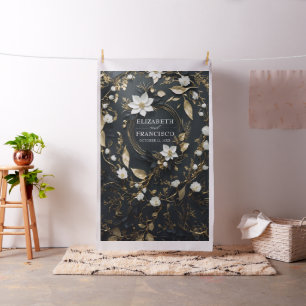 Guld Blommigt Utandning Bröllop Fotobollar Bakdrop Tyg