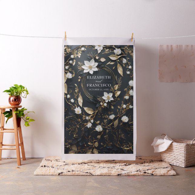 Guld Blommigt Utandning Bröllop Fotobollar Bakdrop Tyg (In Situ)