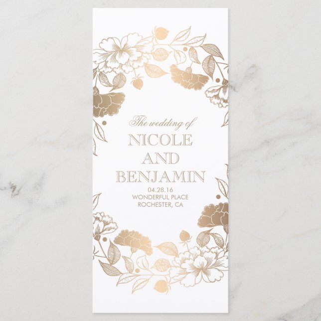 Guld Blommigt WandePeonies Garden Wedding Program (Framsida)