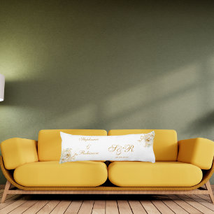 Guld Blommigt Watercolor Monogram Bröllop Kroppskudde