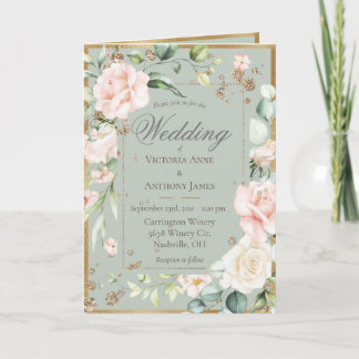 Guld Blommigt Watercolor Romantic Bröllop Inbjudan