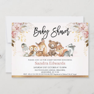  Guld Blommigt Woodland Baby Shower Inbjudningar