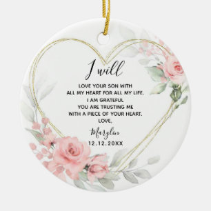 Guld Blommigten för Rosa Hjärtat Mor i Groom Julgransprydnad Keramik