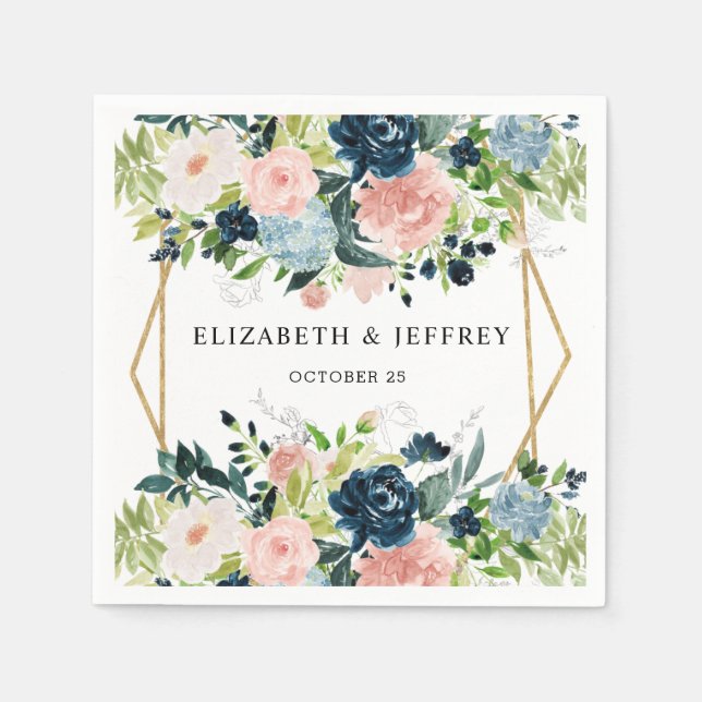  Guld-Blommigten i den  flottan Geometriska Bröllo Pappersservett (Framsidan)