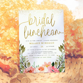 Guld Blommigten Watercolor Möhippa Luncheon Inbjudningar