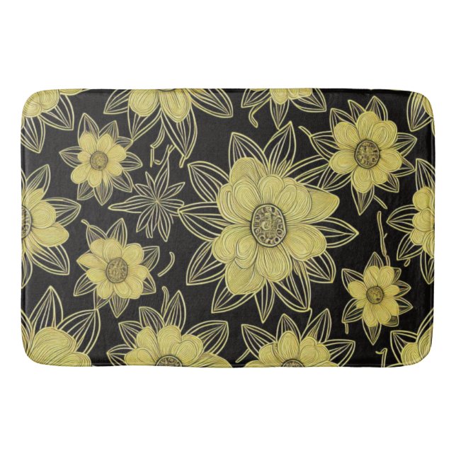 Guld Blommönster Bath Mat Badrumsmatta (Framsidan)