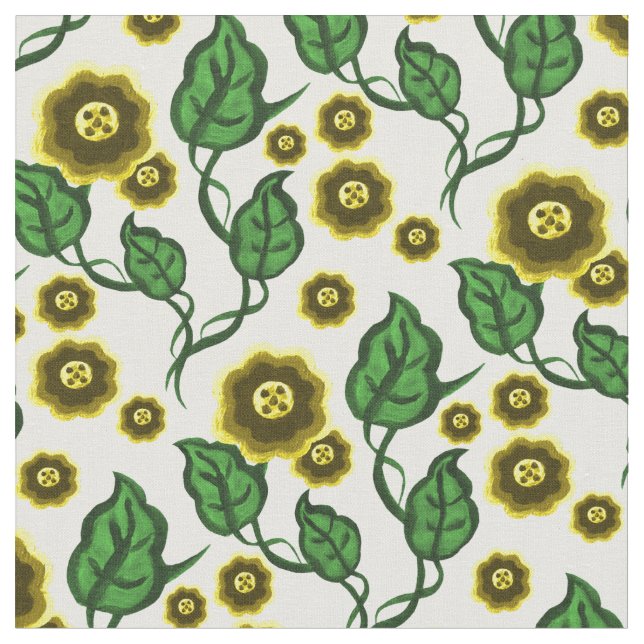 Guld- blommor/gröntlöv/blommigt för Folk konst Tyg (Närbild)
