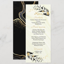 guld blommor och svart löv bröllop meny