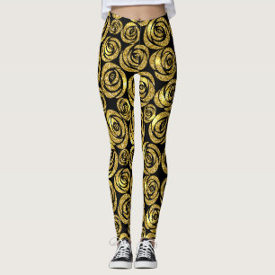 Guld- blommor på svart bakgrund leggings