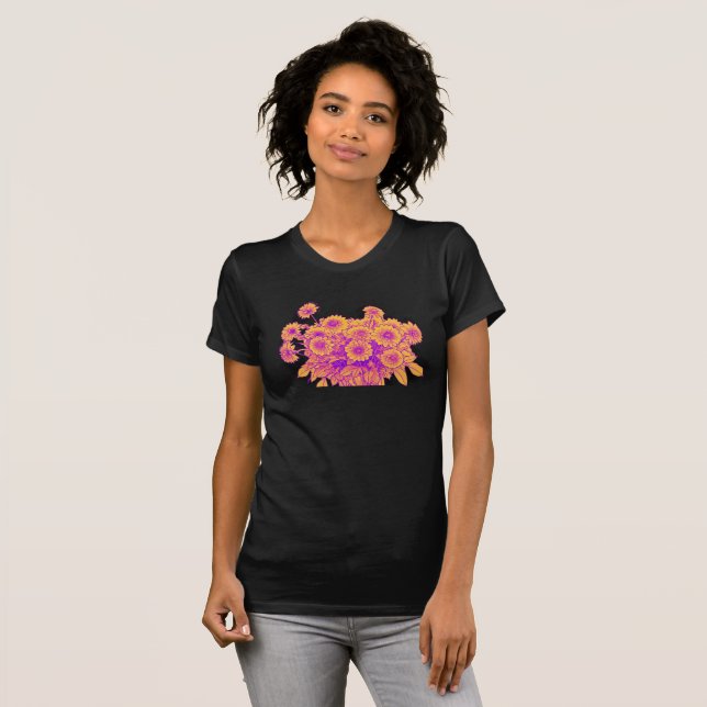 Guld Blomsterbukett - Tråd-Konst Stil T Shirt (Hel framsida)