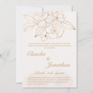 Guld blomsterinbjudan till spansk bröllopsinbjudan inbjudningar