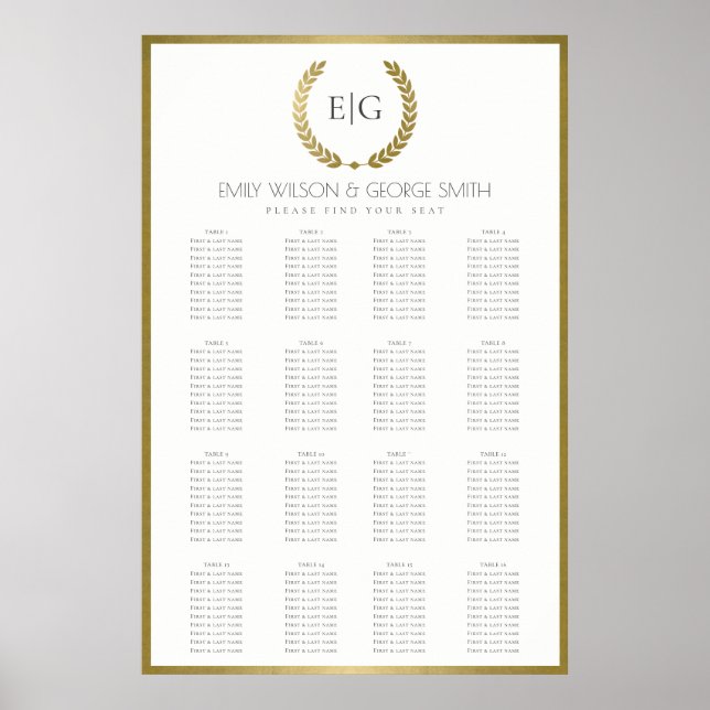 GULD BLOMSTERKRANS VIGSEL PLACERINGSKARTA POSTER (Framsidan)