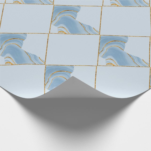 Guld Blue Abstrakt Elegant Marble Mönster Presentpapper (Hörn)