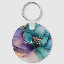 Guld Blue Aqua Lila Flower Möhippa Nyckelring