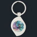 Guld Blue Aqua Lila Flower Möhippa Swirl Silverfärgad Nyckelring<br><div class="desc">Guld Blue Aqua Lila Flower bröllop möhippa födelsedag</div>