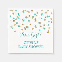 Guld Blue Aqua Turcos Confetti Baby Shower