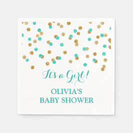 Guld Blue Aqua Turcos Confetti Baby Shower Pappersservett