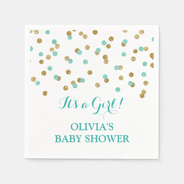 Guld Blue Aqua Turcos Confetti Baby Shower Pappersservett (Framsidan)