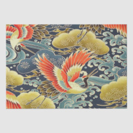 Guld Blue Bird Japansk Kimono Blommigt Decoupage