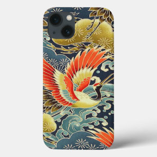 Guld Blue Bird Oriental Japansk Kimono Blommigt