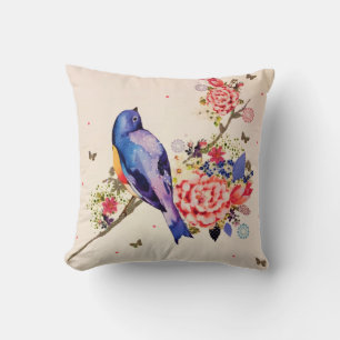 Guld Blue Bird Red Blommigt Butterfly Glitter Kudde