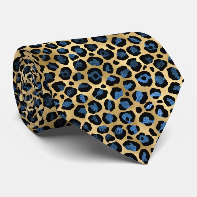 GULD BLUE BLACK LEOPARD MANAR TIE SLIPS (Rullad)