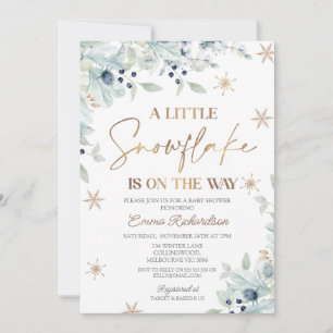 Guld Blue Blommigt Little Snowflake Baby Shower Inbjudningar