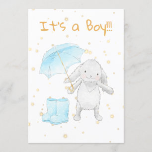 *~* Guld Blue Bunny Umbrella Shower-inbjudan Inbjudningar